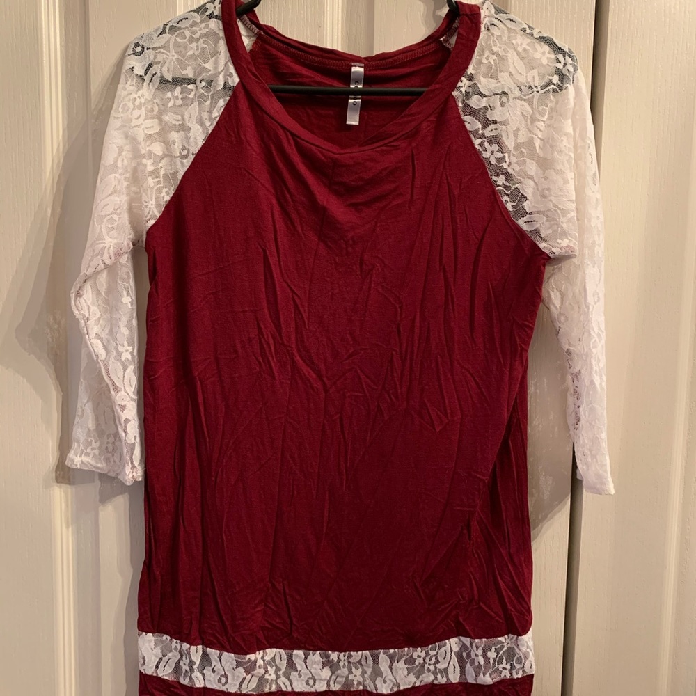 Maroon top with lace sleeves